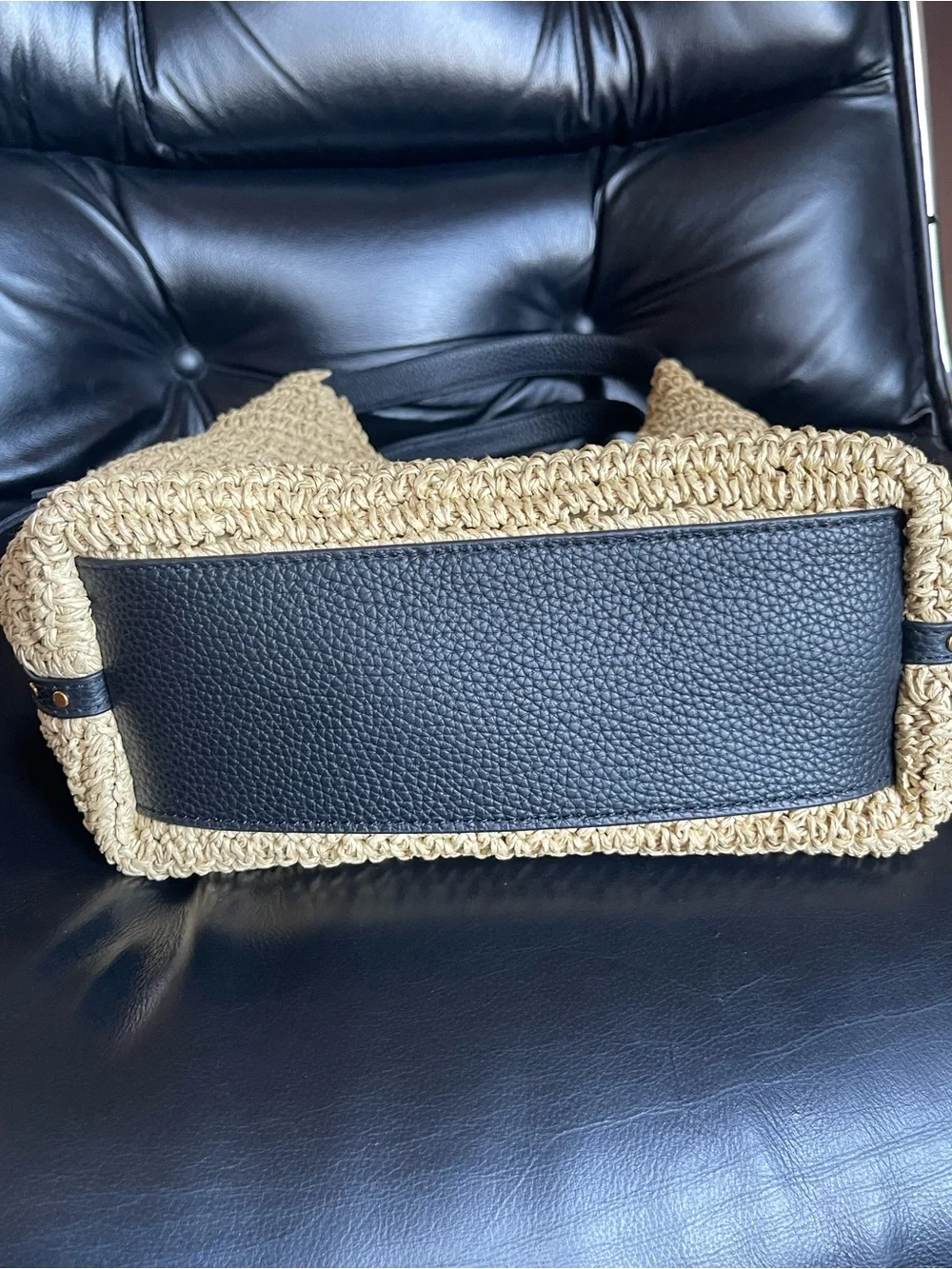 Rebecca Minkoff Darren Carrysome Raffia & Black Leather Shoulder Bag with Tags